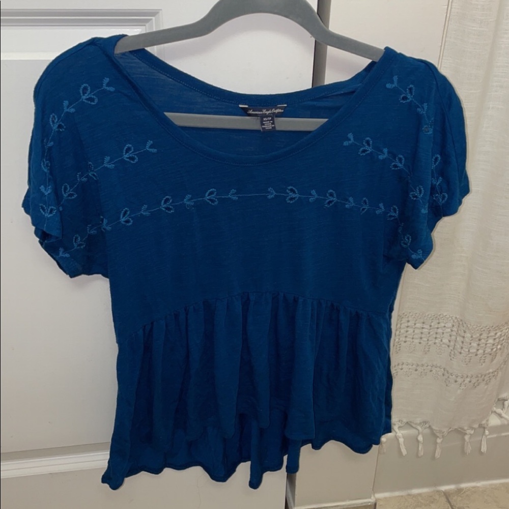 3/$15 American Eagle Blue Cotton Top SZ XS